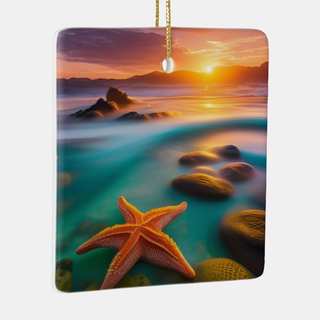 Starfish on beach at Dawn  Ceramic Ornament (Right)