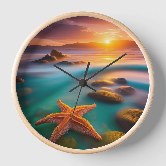 Starfish on beach at Dawn  Clock (Front)