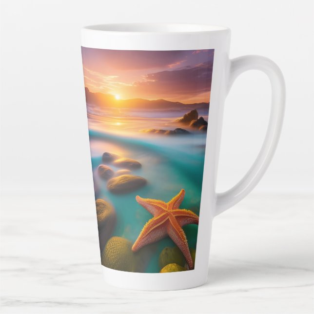 Starfish on beach at Dawn   Latte Mug (Right)