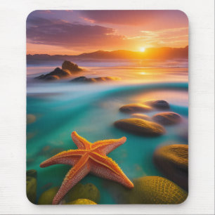 Starfish on beach at Dawn Mouse Mat