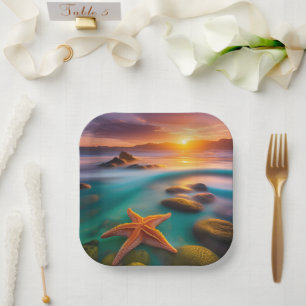 Starfish on beach at Dawn Paper Plate