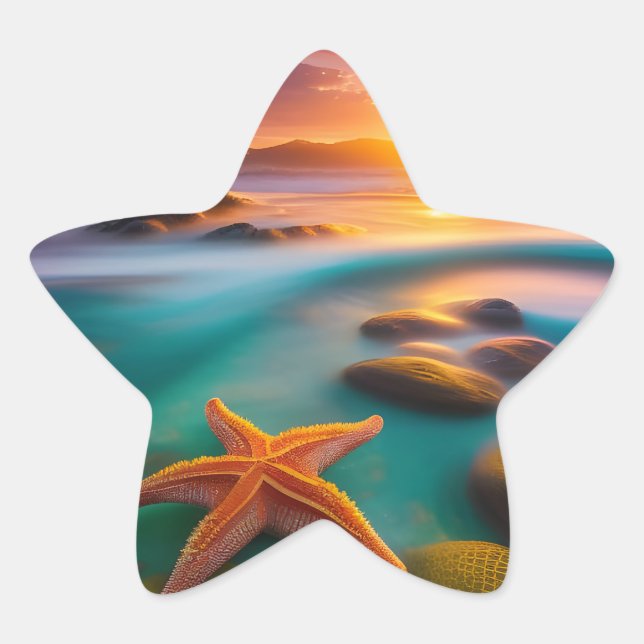 Starfish on beach at Dawn   Star Sticker (Front)