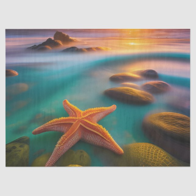 Starfish on beach at Dawn  Tissue Paper (Front)