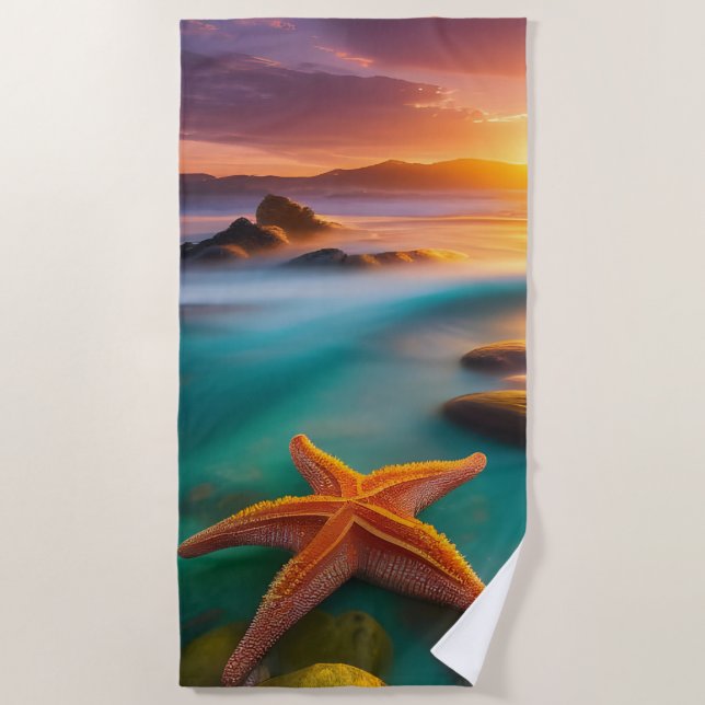 Starfish on beach at Dawn   Towel (Front)