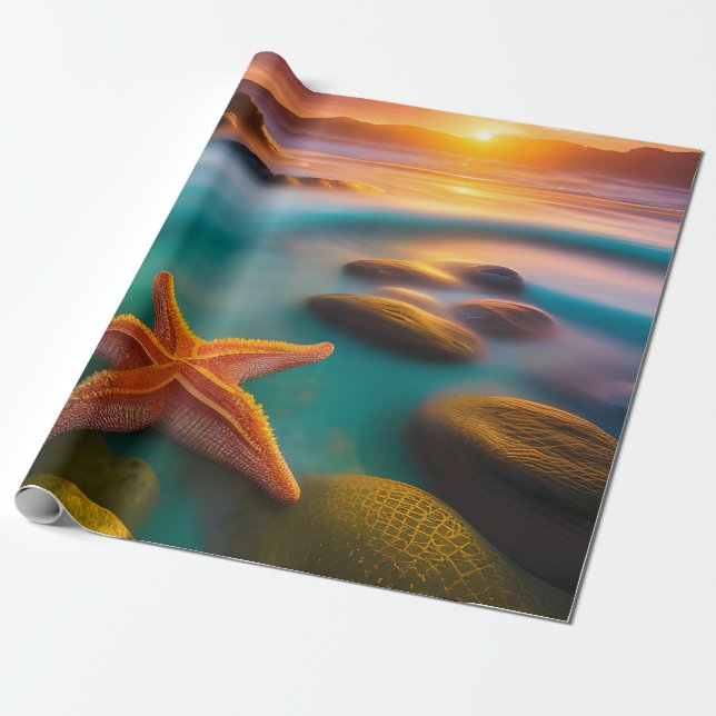 Starfish on beach at Dawn   Wrapping Paper (Unrolled)