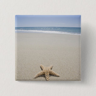 Starfish on beach by Atlantic Ocean 15 Cm Square Badge