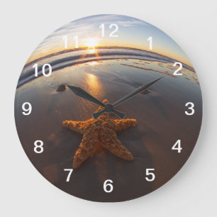 Starfish on Beach Large Clock