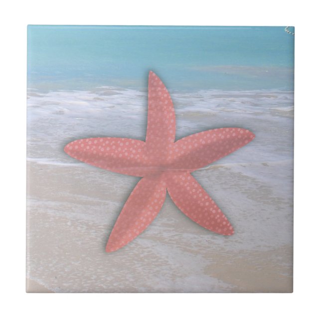 Starfish on Beach Seashore Ceramic Tile (Front)