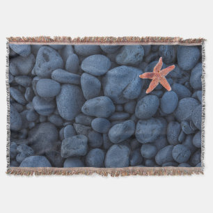 Starfish On Black Rocks Along The Coast Iceland Throw Blanket