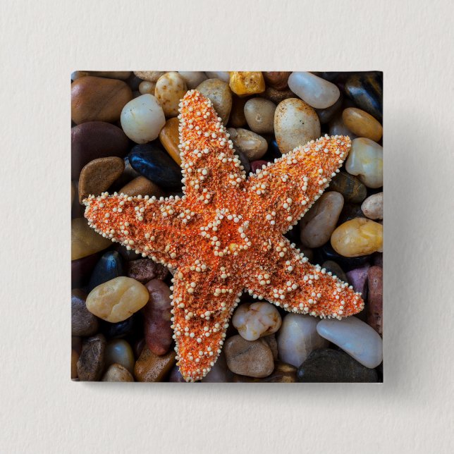 Starfish On Rocks 15 Cm Square Badge (Front)
