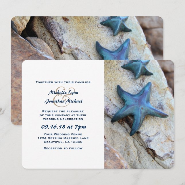 Starfish on Rocks Seashore Beach Wedding Invitation (Front/Back)