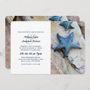 Starfish on Rocks Seashore Beach Wedding Invitation