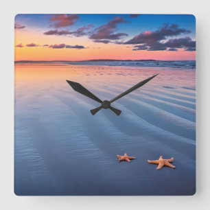 Starfish On Sand Square Wall Clock