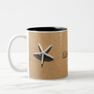 Starfish on Sandy Beach Two-Tone Coffee Mug