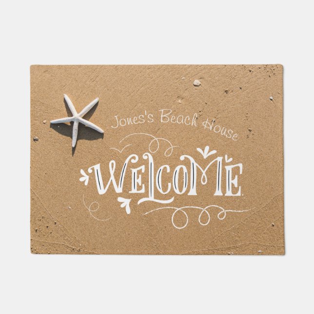 Starfish on Tan Sand Beach House Family Welcome Doormat (Front)