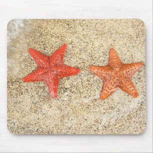 starfish on the beach, at the edge of the ocean mouse mat