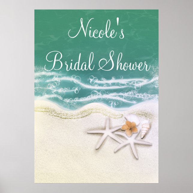 Starfish on the Beach Teal Sea Party Banner Poster (Front)