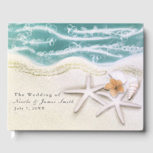 Starfish on the Beach Teal Sea Tropical Wedding Guest Book