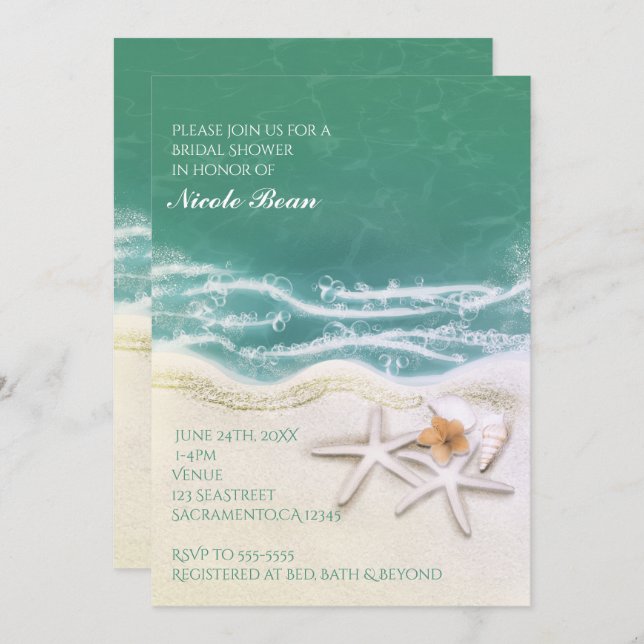 Starfish on the Beach Teal Sea Water Invitations (Front/Back)