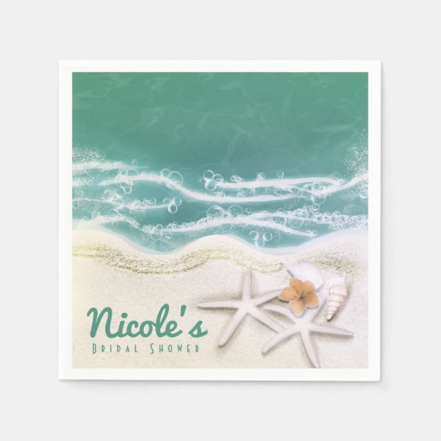 Starfish on the Beach Teal Sea Water Ocean Party Napkin (Front)
