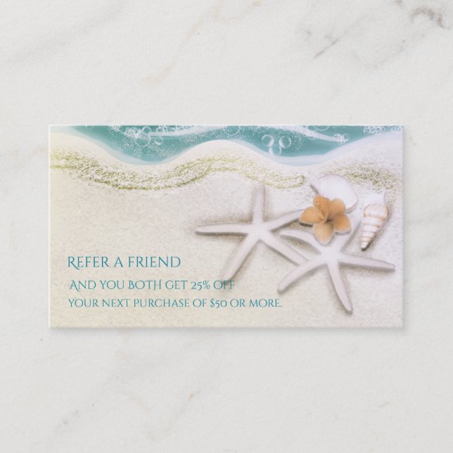 Starfish on the Beach Teal Sea Water Refer Friend Referral Card (Front)