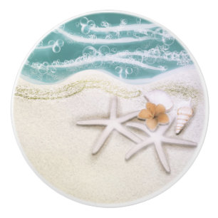 Starfish on the Beach Teal Sea Water Tropical Ceramic Knob