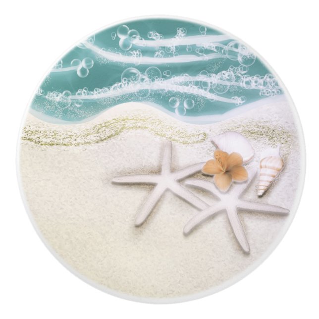 Starfish on the Beach Teal Sea Water Tropical Ceramic Knob (Front)