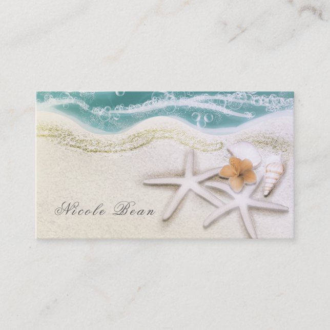 Starfish on the Beach Teal Sea Water Tropical Chic Business Card (Front)