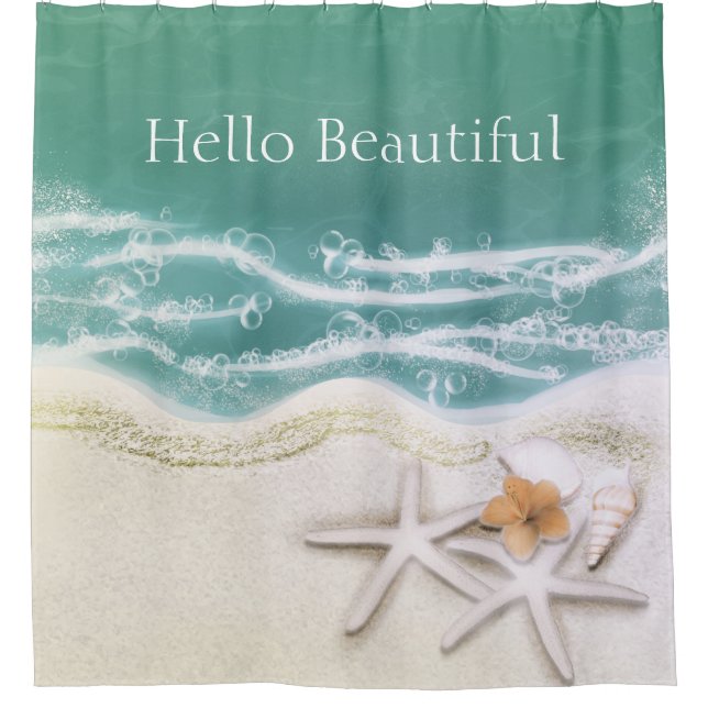 Starfish on the Beach Teal Sea Water Tropical Shower Curtain (Front)
