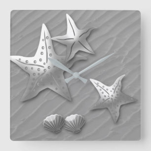 STARFISH ON THE SEA, FAUX RELIEF LARGE CLOCK