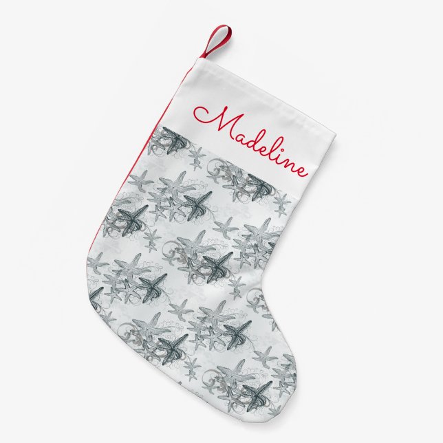 Starfish On The Sea Pattern | Add Your Name Small Christmas Stocking (Front (Hanging))