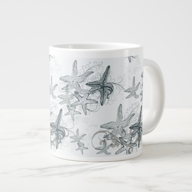 Starfish On The Sea Pattern Large Coffee Mug (Front Right)