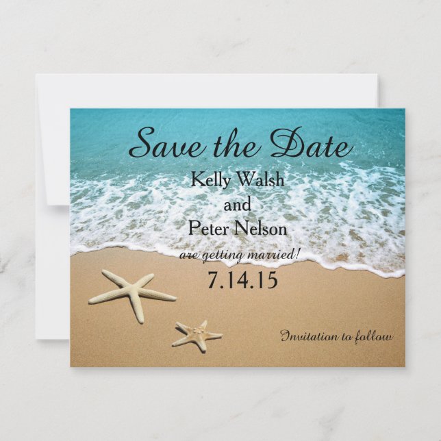 Starfish on the Shore Beach Save the Date Card (Front)