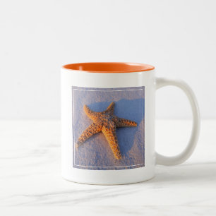 Starfish On White Sand Two-Tone Coffee Mug