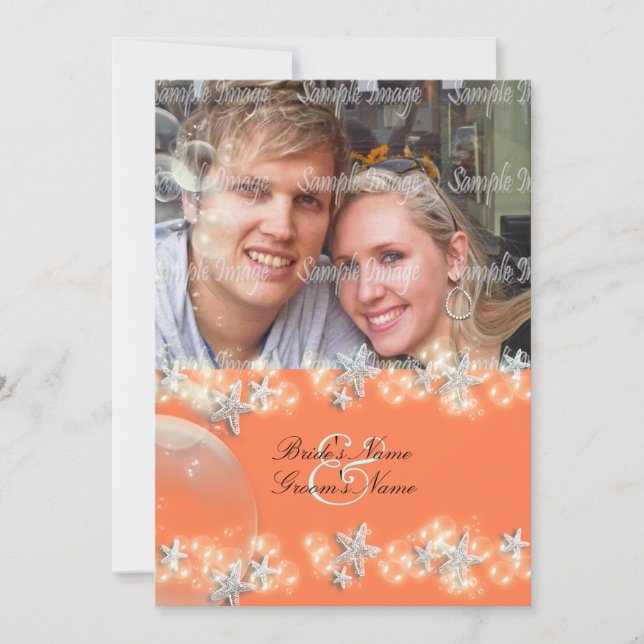 Starfish orange blue white wedding invitation (Front)