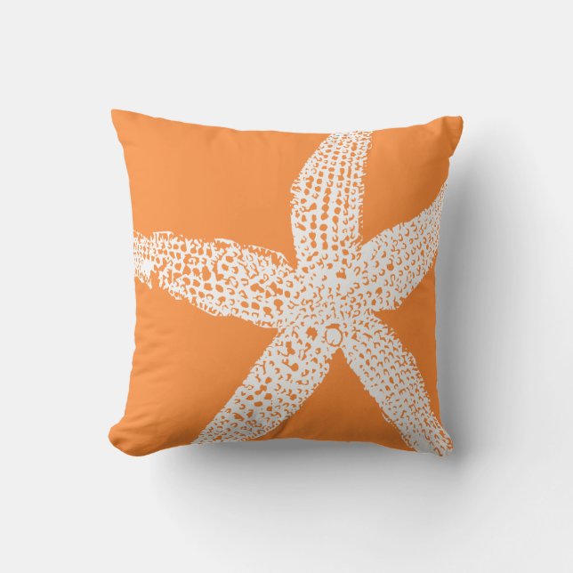 Starfish Orange White Coastal Tropical Art Beach Cushion (Front)