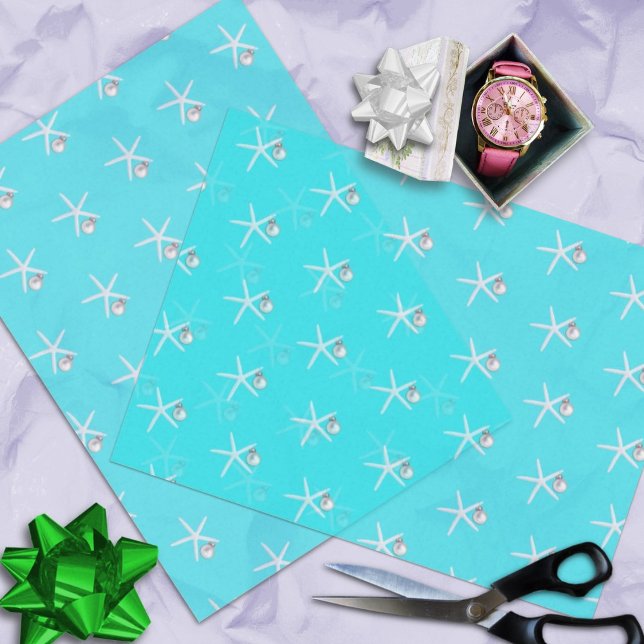 Starfish Ornament Aqua Beach Christmas Patterned  Tissue Paper (Creator Uploaded)