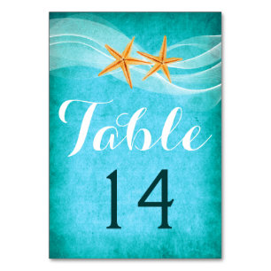 Starfish pair and veil beach wedding table number