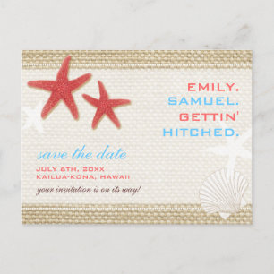 Starfish Pair Rustic Beach Wedding Save the Date Announcement Postcard
