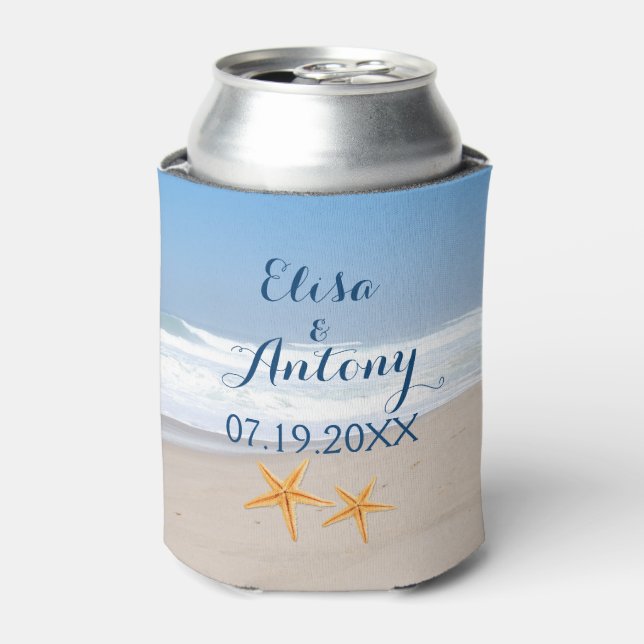 Starfish pair summer beach wedding can cooler (Can Front)