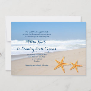 Starfish pair summer beach wedding invitation