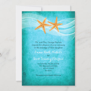 Starfish pair turquoise destination beach wedding invitation