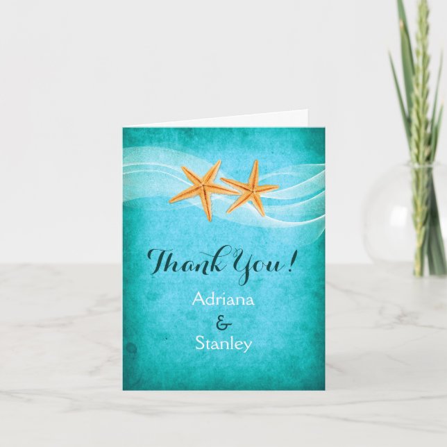 Starfish pair & veil beach beach wedding Thank You (Front)