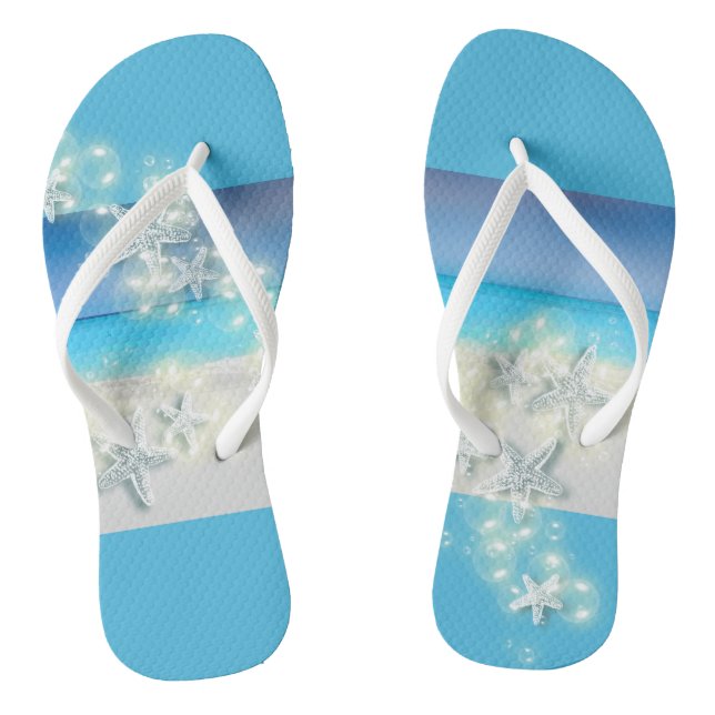 Starfish paradise blue waters tropical flip flops (Footbed)