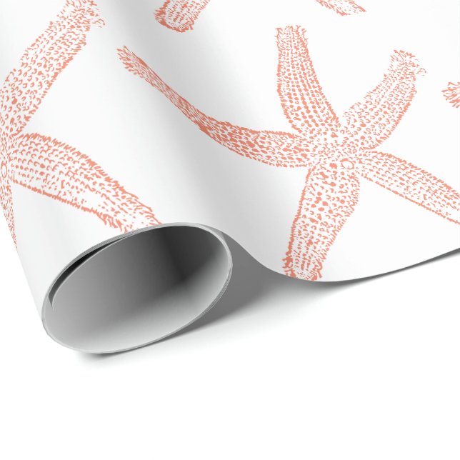 Starfish Pattern Beach Coastal Coral Pink Orange Wrapping Paper (Roll Corner)