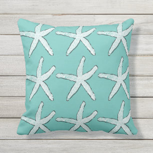 Starfish Pattern Beach Coastal Teal Blue Christmas Cushion