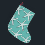 Starfish Pattern Beach Coastal Teal Blue Christmas Large Christmas Stocking<br><div class="desc">Designed with starfish patterns in teal blue background. You may change the background colour as you like.</div>