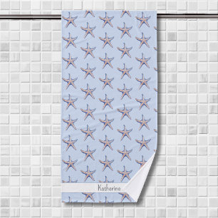 Starfish Pattern Beach House Custom Name Bath Towel