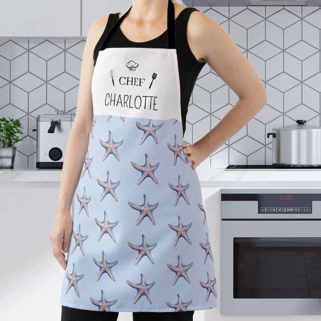 Starfish Pattern Beach Marine Custom Name Apron (Creator Uploaded)