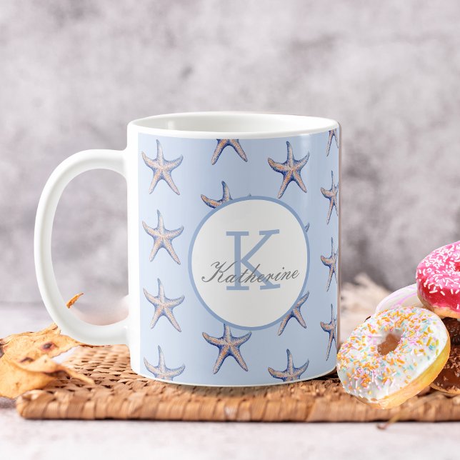 Starfish Pattern Beach Marine Custom Name Coffee Mug (Creator Uploaded)